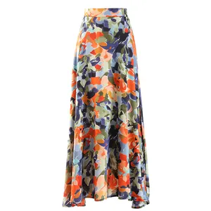 Summer Geometric Print Long Temperament Flower Print Shrink Long New Fashionable Female Elegant High Waist Skirts