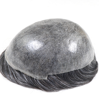 Toupet Gris Blanc pour Hommes, Système de Remplacement Capillaire en Cheveux Naturels avec Base en PU Injecté Peau Fine, Prothèse Capillaire Masculine