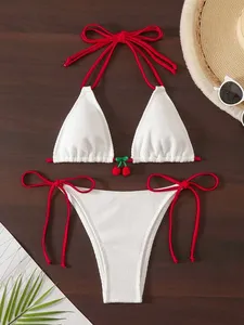 Dâu Tây Thiết kế bikini phụ nữ trắng tương phản Bikin Micro áo tắm hai mảnh Bikini Set Brazil tắm phù hợp với thong đồ bơi - Product Image 1