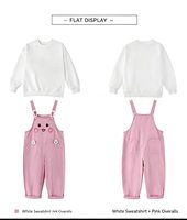 Combinaison sur mesure pour filles, printemps et automne, rose, à bretelles, motif lapin, 90% coton, 10% fibre cellulaire régénérée, manches longues