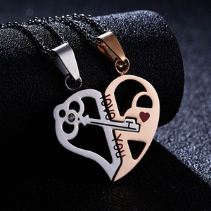 Collar de Pareja de Acero Inoxidable Unisex con Llaves con la Frase 'Te Amo', Regalo de San Valentín, Corazón en Forma de Rompecabezas Dorado para Parejas y Amistad - Product Image 2