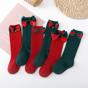 Automne et hiver bébé rouge vert mi Tube chaussettes noeud papillon enfants espagnol nouvel an <span class=keywords><strong>cadeau</strong></span> chaussettes enfants chaussettes de noël - Product Image 2