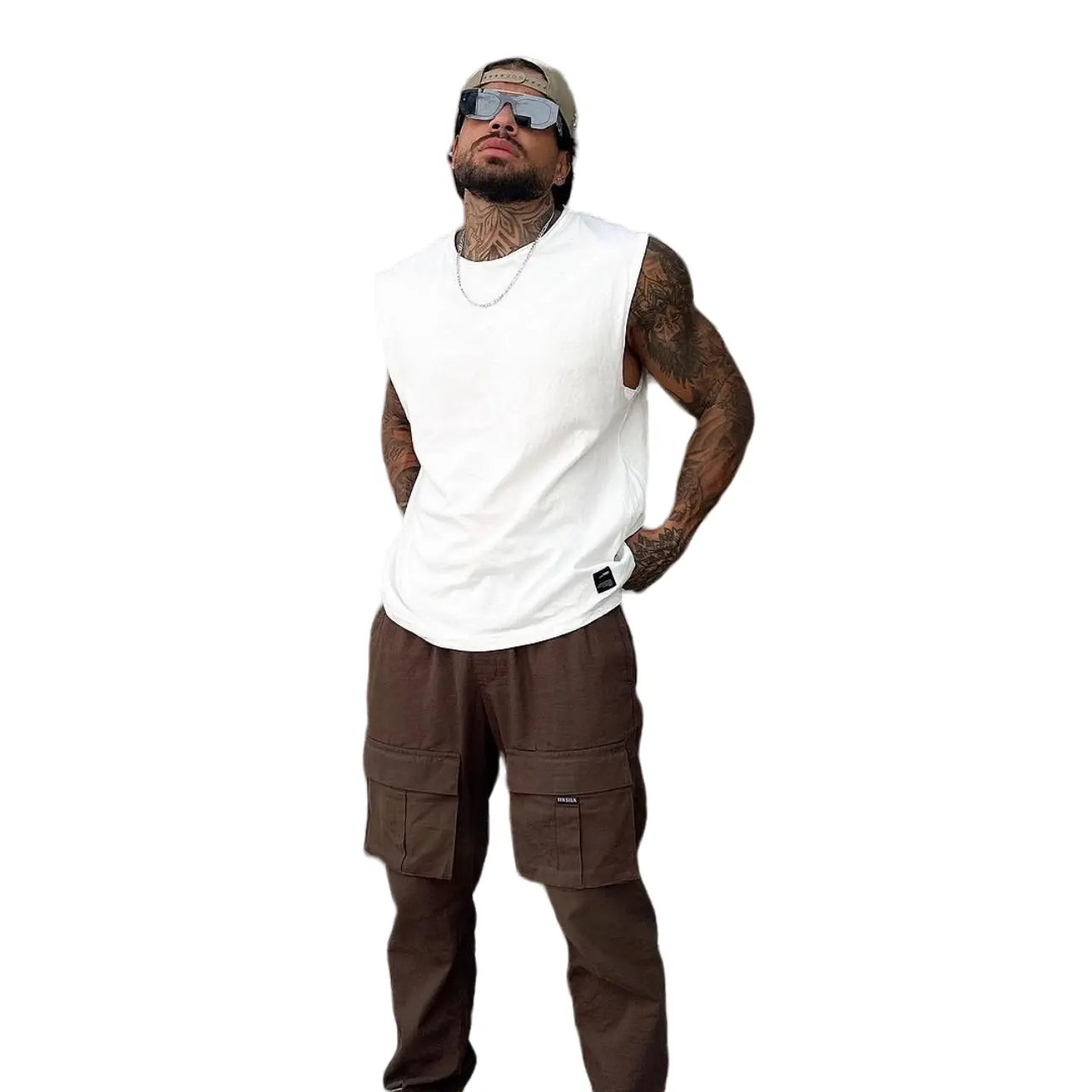 पुरुषों के लिए कस्टम रनिंग जिम 95% कॉटन 5% स्पैनेडेक्स टैंक टॉप सिंगलेट लूज़ फिट सफेद स्लीवलेस टी शर्ट