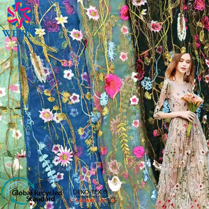 Kustom tujuh warna bordir cetak Tulle kain jala kuat Warp kain rajut untuk bunga pakaian kasual wanita - Product Image 1