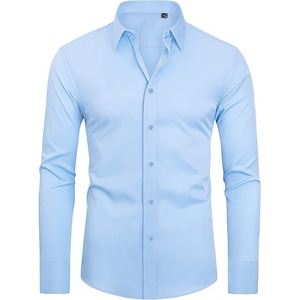 Camisa de Vestir Blanca Elástica para Hombre, Manga Larga, Corte Entallado, Cuello Clásico, Tejido, Formal, para Oficina - Product Image 2