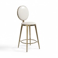 Chaise de bar contemporaine en cuir PU blanc avec piètement en acier inoxydable doré et dossier ovale moderne pour la location événementielle