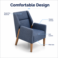 Fauteuil d'appoint confortable style lounge pour hôtel, en bois de frêne et tissu, style nordique, pour hall d'hôtel, bar et coin café