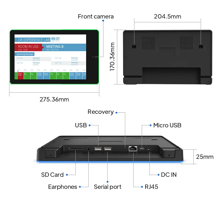 แท็บเล็ตพีซีขนาด 10.1 นิ้วพร้อมไฟ LED พร้อม Rk3568 2gb 16gb Android11 พร้อมฟังก์ชั่น Hdmi Rj45 Wifi Poe Nfc