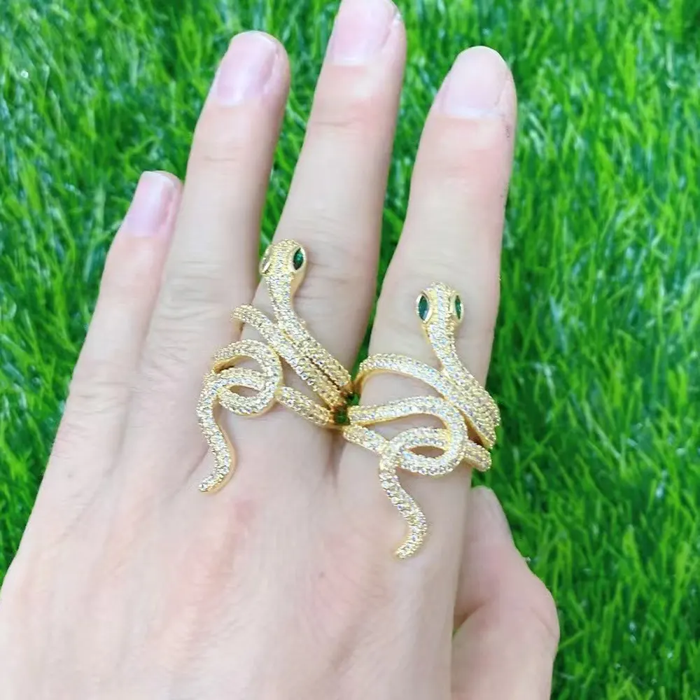 Gioielli di moda 24k 18K placcato in oro con zirconi cubici pavimentati in rame colorato anello serpente animale per le donne