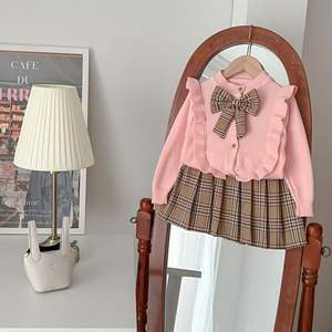 Automne hiver filles collège Style costume pull dentelle poupée col haut en tricot + <span class=keywords><strong>jupe</strong></span> plissée deux pièces filles ensembles vêtements boutique - Product Image 4