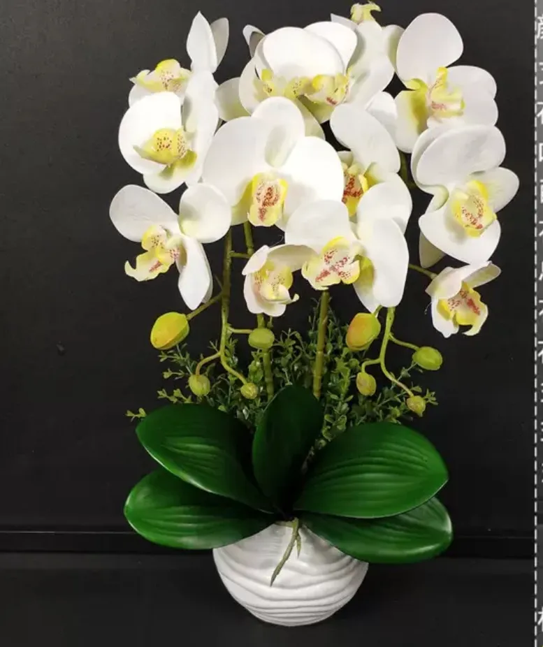 Flores artificiais decorativas redondas, flores de orquídea com toque real