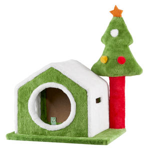 Db Soft Plush Christmas Cat House Indoor Pet Bed Cave With Tree Design For Cats Winter Holiday Decor Green Cartoon Style - Product Image 3