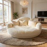 Canapé-lit rond blanc crème nordique, fauteuil pivotant rembourré en peluche moelleux, lit de repos confortable pour chambre à coucher, sièges circulaires imbriqués