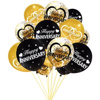 Kit de Décoration de Fête pour Anniversaire de Mariage, Ballons en Latex Noir et Or, Cœurs en Aluminium, pour Mariages de 10, 20, 30, 40, 50 Ans