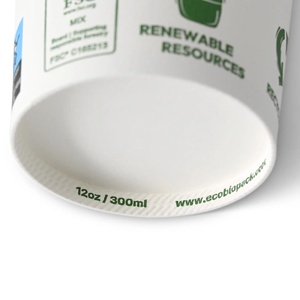 Gobelets à café en papier écologiques biodégradables de 12 oz, blancs, Ø 90 mm, imprimés avec l'icône Ecoup, à paroi simple, grand format - Product Image 3