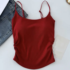 Crop top polyvalent pour <span class=keywords><strong>femme</strong></span> avec fronces latérales et fines bretelles, adapté aux occasions décontractées et formelles - Product Image 6