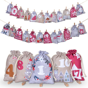 Yiwu noël arrivée calendrier sac atmosphère de noël emballage cadeau sac mignon compte à rebours motif imprimé sac cadeau - Product Image 1