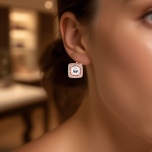 Boucles d'oreilles carrées en or rose, zircon taille princesse, serti clos, bijoux de mode pour femmes E266 - Product Image 2