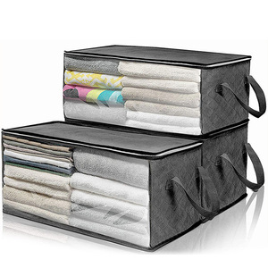 Có Thể Gập Lại Không Dệt Vải Lưu Trữ Túi Lớn Rõ Ràng Dây Kéo Tổ Chức Tủ Quần Áo Phòng Tắm Phòng Khách Quần Áo Mền Chăn Bộ Đồ Giường - Product Image 2