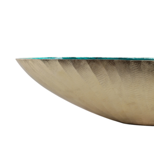 Ciotola Ovale Decorativa in Metallo, Interno Teal, Esterno Dorato, Centrotavola, Decorazione per Casa e Cucina - Product Image 5