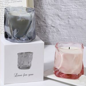 Modern Twisted Glass Jar Scented <b>Candle</b> Gray Pink Aromatherapy Single Wick Home Decor - Product Image 1