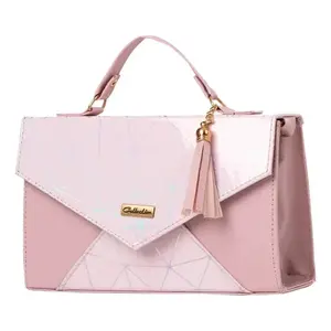 Bolso Bandolera Rosa Fabia para Mujer de Fana, con Patrón Geométrico, Cierre de Cremallera, Asa Única y Decoración de Borlas, Estilo Veraniego - Product Image 1