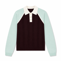 Pull tricoté personnalisé pour homme, à blocs de couleur, manches raglan, col polo côtelé, patte de boutonnage, manches longues, marque privée, faible MOQ