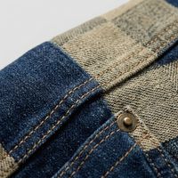 Ensemble Printemps Personnalisé pour Homme en Fibre de Bambou Tissée, Style Patchwork, Veste Jean et Pantalon Cargo Rétro Pixelisé, Style Urbain Européen, Deux Pièces