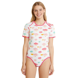 Body de Algodón Estampado con Diseño de Nubes para Adultos, con Cuello Tipo Sobre, Mono <span class=keywords><strong>ABDL</strong></span> para Adultos con Mangas Cortas y Broches en la Entrepierna para Mujer, para Pijamas - Product Image 3