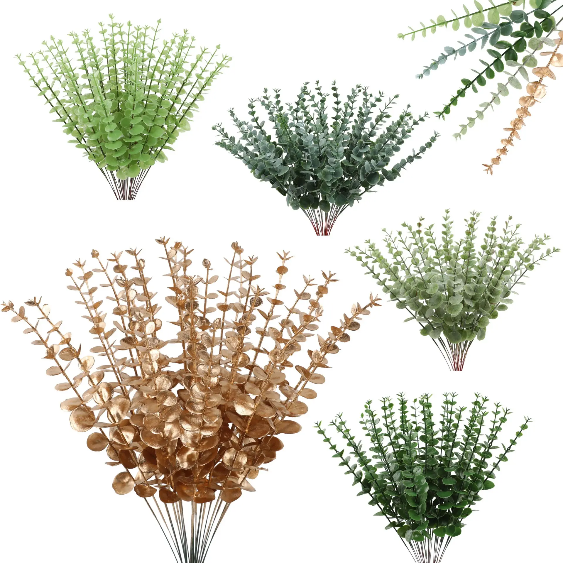 Artificial Flowers Golden Eucalyptus Leaves Artificial Leaf Stems For Decorative Plants Wholesale