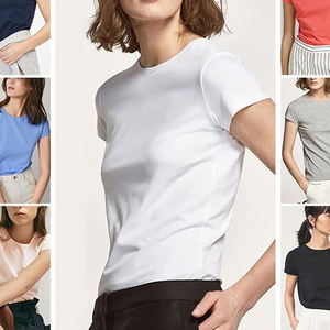 Camiseta de Manga Corta para Mujer, Estilo Veraniego, Nueva, de Algodón Puro, Hombros Regulares, Corte Ajustado, Capa Base de Algodón, Top de Media Manga - Product Image 1