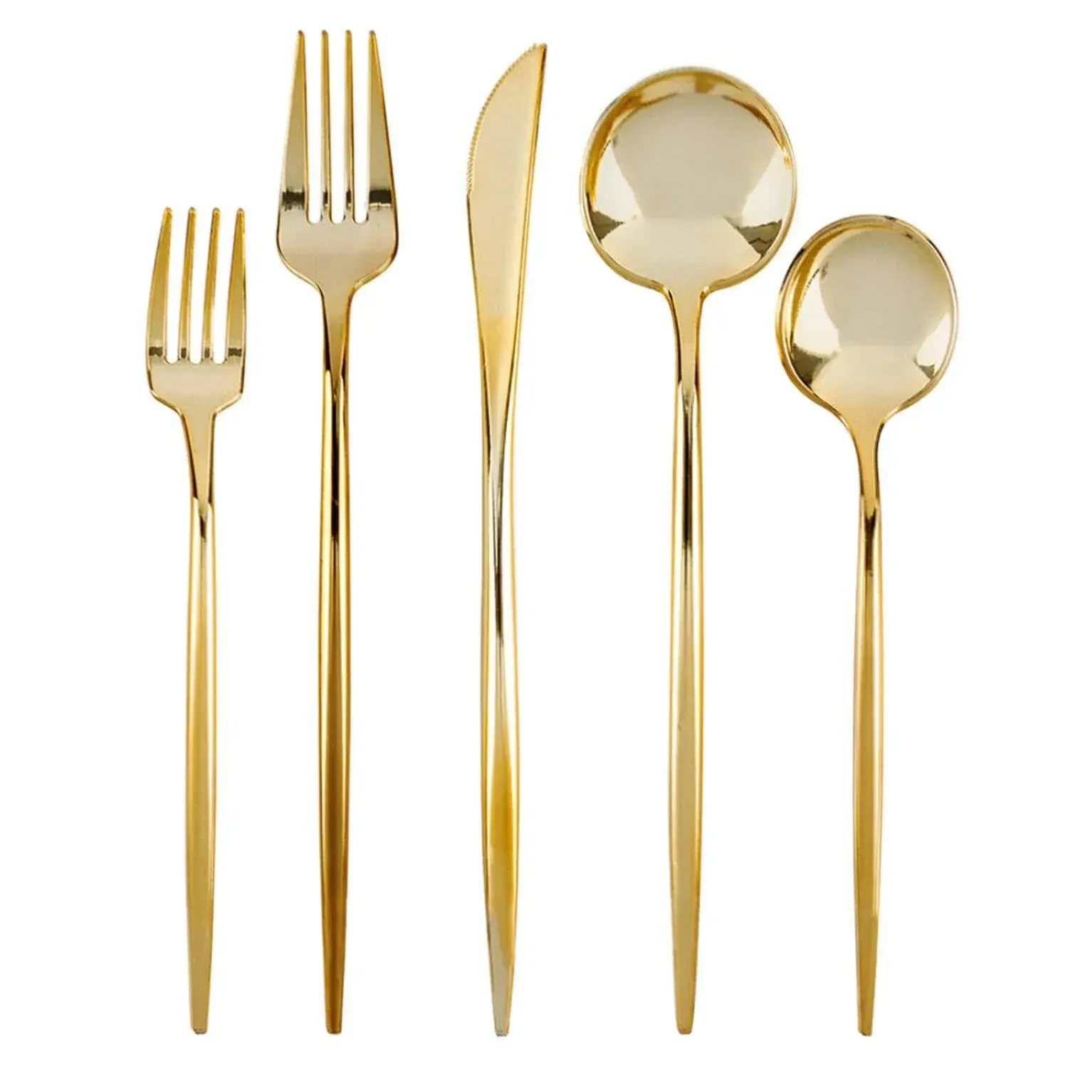 Nuovo arrivo Set di argenteria monouso in plastica dorata include forchette cucchiai e coltelli per matrimonio o festa