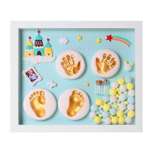 Atacado Recém-nascido Primeiro Aniversário Handprint Pegada Lembrança Quadros Mão Do Bebê Pé Argila Cabelo <span class=keywords><strong>Fetal</strong></span> Lua Cheia Cem Madeira - Product Image 4