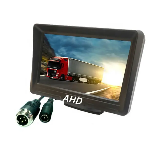Gannyin 5 "Ahd मॉनिटर 5 इंच मिनी पूर्ण HD स्क्रीन पोर्टेबल छोटे एलसीडी मॉनिटर कार टीवी पर नजर रखने के साथ सूरज छाया डीसी 9V-35V 4 पिन पोर्ट