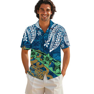 Camicie con bottoni da uomo stile retrò personalizzate e traspiranti alla moda Design tribale <span class=keywords><strong>Elei</strong></span> polinesiano alla moda per la stampa promozionale estiva - Product Image 4