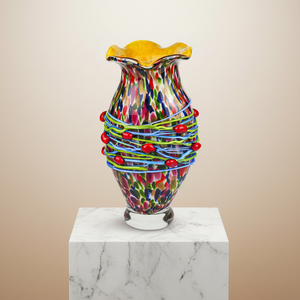Vaso in Vetro Artistico Soffiato a Mano con Motivo a Coriandoli: Ideale per Composizioni Floreali o Decorazioni d'Impatto - Product Image 1