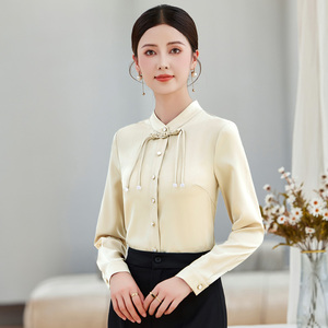 Hochwertige Einfarbige Arbeits- und Büro-Bluse für Damen, Formelles Business-Hemd für Vertrieb und Hotel -1 - Product Image 3