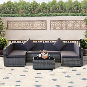 आउटडोर वाटरप्रूफ सनप्रूफ लिविंग रूम सनरूम रतन सोफा कॉफी टेबल सेट धातु आउटडोर विला - Product Image 2