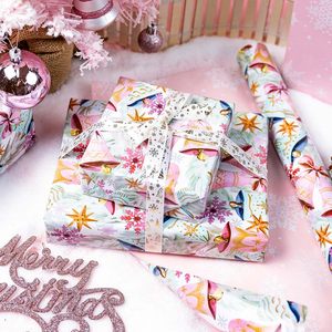 Papier d'emballage de Noël rose, design réversible à clochettes, 17 po x 32,8 pi, pour cadeaux, artisanat, fêtes, recyclable - Product Image 6