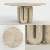 Table à manger ronde sculpturale unique en travertin, pieds courbés, meubles en pierre naturelle pour l'hôtellerie et les villas