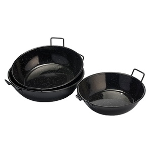 Poêle <span class=keywords><strong>à</strong></span> <span class=keywords><strong>paella</strong></span> en émail noir moucheté, double usage profond et peu profond, <span class=keywords><strong>casserole</strong></span> en métal pour fruits de mer, camping et cuisine - Product Image 4