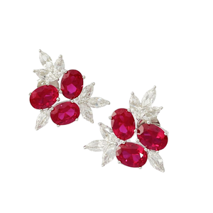 Boucles d'oreilles clous en rubis de laboratoire 1,5 carat taille ovale en argent sterling 925 6x8mm – Cadeau idéal pour fiançailles, anniversaire, mariage, fête, ou pour les enfants - Product Image 1