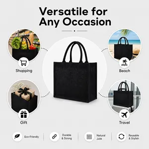 Custom Logo Eco Friendly Reusable <b>Large</b> Capacity Blank Tote <b>Bag</b> for Shopping Grocery <b>Gift</b> Packaging Black Jute <b>Bag</b> - Product Image 2