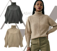 Pull col roulé élégant pour femme avec couture centrale, tricoté, doux, couleur avoine, coupe ample, minimaliste, pour l'hiver