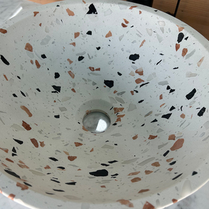 Évier circulaire en marbre blanc moderne, terrazzo coudé pour <span class=keywords><strong>toilette</strong></span> Vanité de salle de bain Appartement Vanité Comptoir pour Hôtels Villas - Product Image 5