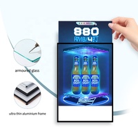 Cadre photo décoratif rectangulaire ultra-fin en aluminium avec éclairage LED et verre trempé pour restaurant