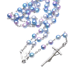 Collier chapelet croix perlée irisée imitation perle, bijou de tous les jours, cadeau, origine Yiwu RN-457 - Product Image 2
