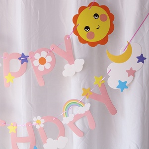 Decorazione di Sfondo per <span class=keywords><strong>Compleanno</strong></span> di Bambina <span class=keywords><strong>con</strong></span> Nuvole <span class=keywords><strong>Rosa</strong></span>, Arcobaleno, Stelle, Girasoli e Bandiera <span class=keywords><strong>con</strong></span> Scritta <span class=keywords><strong>BUON</strong></span> <span class=keywords><strong>COMPLEANNO</strong></span> - Product Image 2