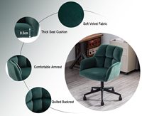 Fauteuil de bureau vert Computer Studio Chaise de bureau en velours pivotante réglable en hauteur Chaise de bureau rembourrée avec roues
