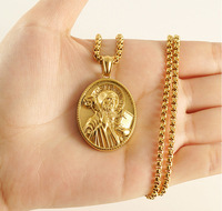 Mode 18K Plaqué Or En Acier Inoxydable Protection Catholique Pendentif Collier Médaille Religieuse Croix Pendentif Hommes Collier